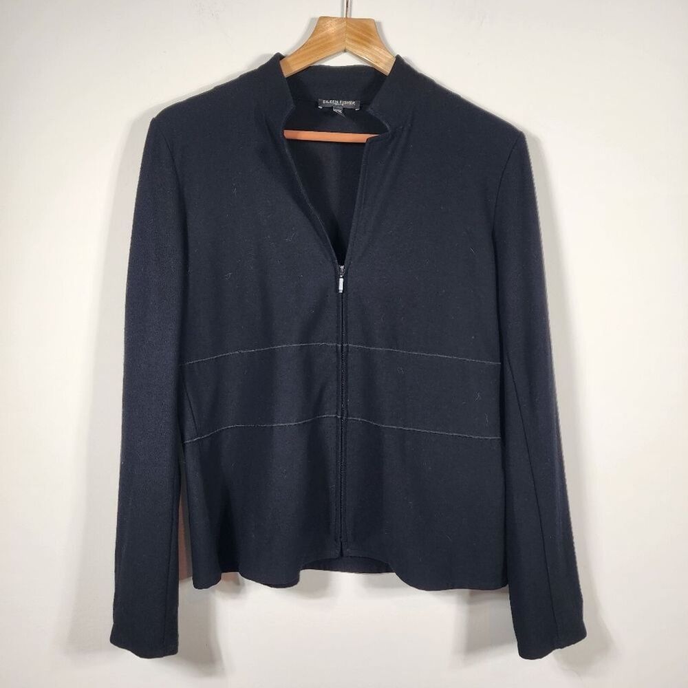 Eileen Fisher Black Zippered Blazer Jacket Size PS